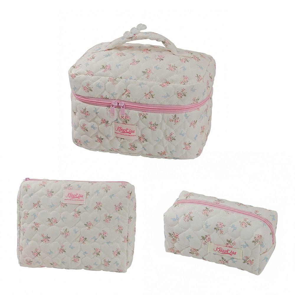 Portable Bow-knot Floral Patterns Makeup Bag Large Capacity Toiletry Bag Storage Bag Women Girls