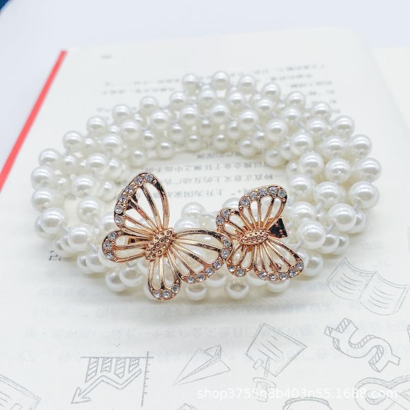 Mei Women's Pearl Waist Chain - Perfect for Dresses, Summer Casual Style, Rhinestone Embellished, Elastic Waistband