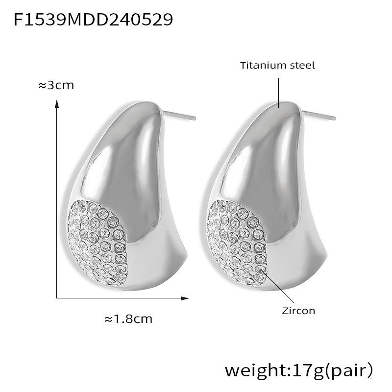 18k Gold Titanium Steel Teardrop Diamond Earrings - European & American Fashion Jewelry