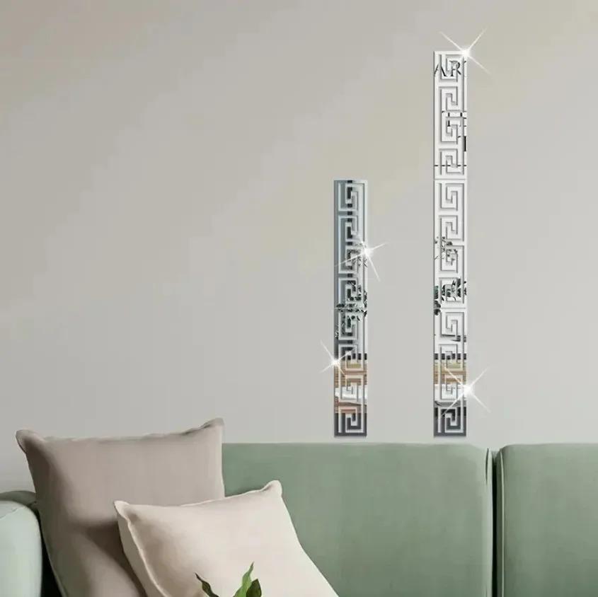 12Pcs Acrylic Mirror Sticker Self Adhesive Waist Line Wall Stickers for Living Room Ceiling Edge Strip Corner Wall Decor