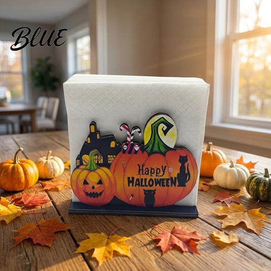 Holiday Tissue Organizer Halloween Wooden Napkin Holder Ghost Pumpkin Decorative Tabletop Dispenser Paper Towel Dispenser Storage for Dinner