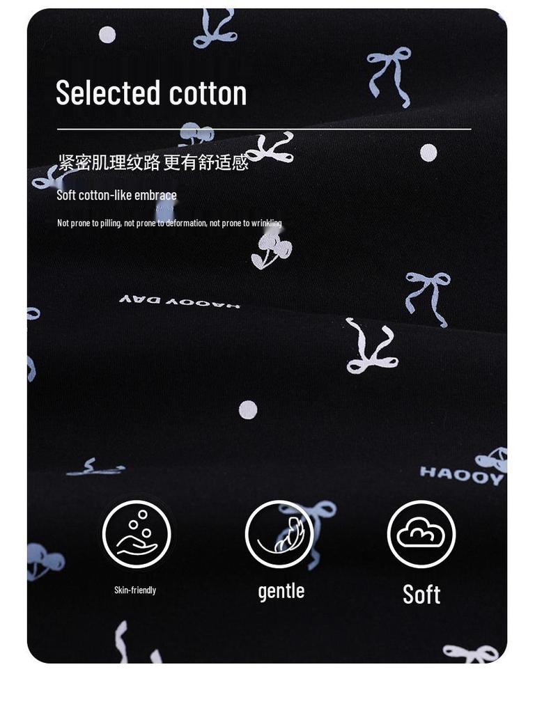 Women's Long Sleeve Cotton Kimono Pajamas with Chest Pads - Cute Cartoon V-Neck Set for Spring and Autumn