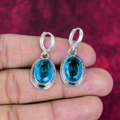 Blauwe Topaas Oorbellen, 925 Massief Sterling Zilver Edelsteen Sieraden, Handgemaakte Oorbellen, Voor Thanksgiving