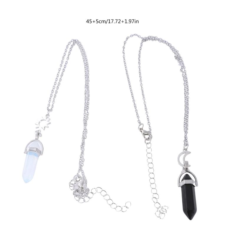 2PCS Natural Stone Hexagonal Column Crystal Pendant for Sun and Moon Charm Best Friends Jewelry Bullet Stone Women BFF G