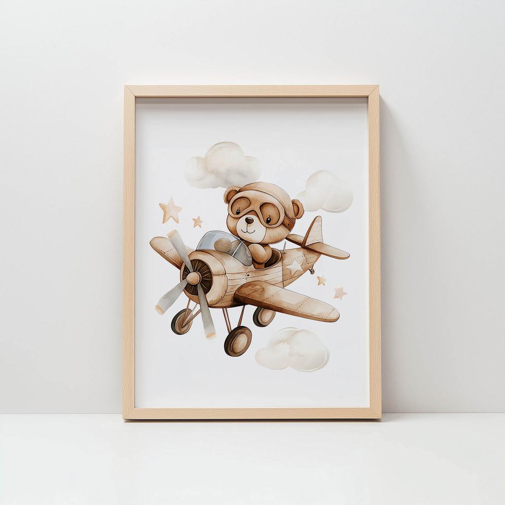 Plakat Latajacy Miś Plakat Latajacy Miś, 30X40 Cm, Rama Aluminiowa Złota, Papier Matowy 230 Gsm