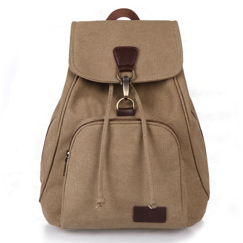 Vintage Damenrucksäcke Kordelzug Weiblich Schule Reise Retro Wasserdicht Einfarbig Schultertasche