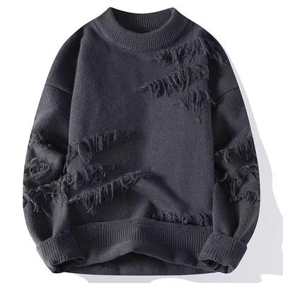 Maglione da Uomo S Lavorato a Maglia Spesso a Collo Tondo a Manica Lunga con Effetto Usurato