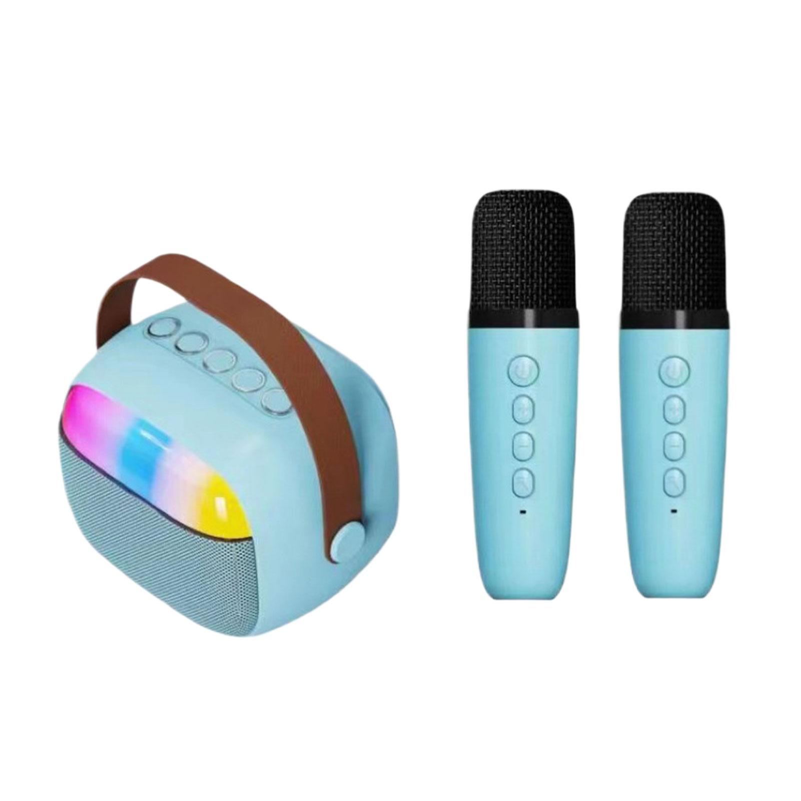 

Mini Wireless Microphone and Speaker Set 2 Microphone Gifts for Birthday Party Desktop Outdoor Home LED KTV Set Karaoke Machine синий