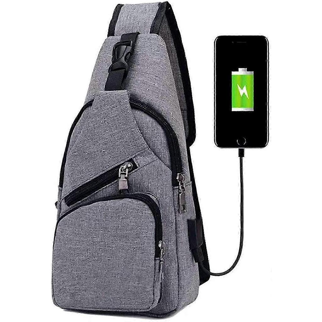 Chest Bag with USB Charging, Adjustable Chest Bag Strap, Men's Backpack Shoulder Bag (Including 1 USB Cable)