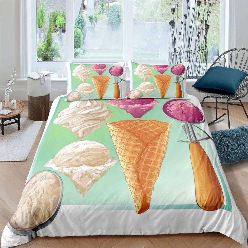 Zestaw Poszwy na Kołdrę z Lodami Kolorowy Kreskówkowy Babeczkowy Wiśniowy Cytrynowy Owocowy Zestaw Pościeli Styl Wakacyjny Letni Miękka Poszwa na Kołdrę