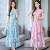 Women's Spring and Summer V-neck Plus Size Chiffon Print Dress Outdoor Thin Beach Dresses