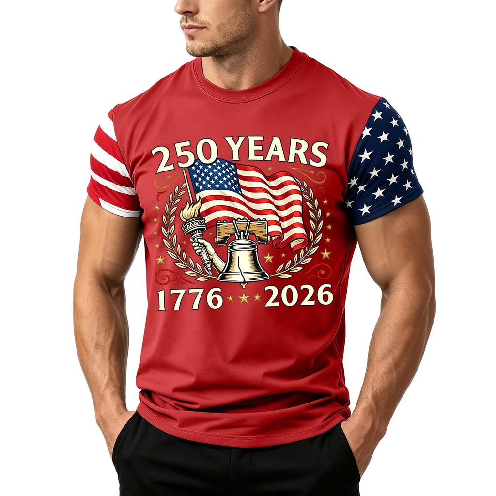 Herren Lockere Passform Kurzarm Freizeit T-Shirt Unabhängigkeitstag Flaggenaufdruck Sommer Tägliches Tragen Leichtes Bequemes Oberteil
