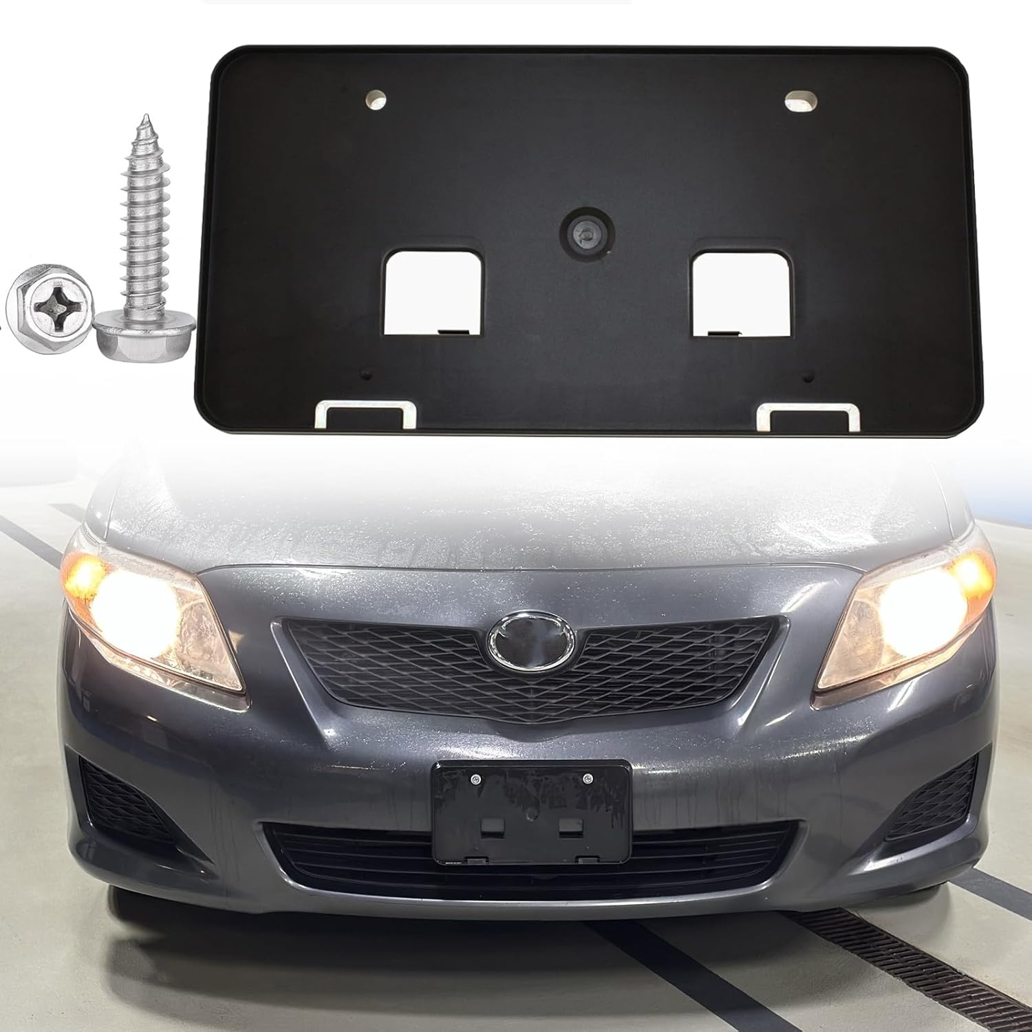 FASTCHE Front License Plate Frame Compatible with 2009 2010 Toyota Corolla Front Bumper License Plate Holder Mounting Bracket Cover Replace #