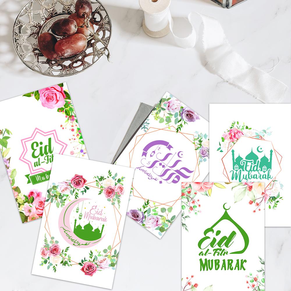 12pc Eid Mubarak Greeting Cards Islamic Ramadan Invitation Card Paper Greeting Card with Envelopes Eid Al-Fitr Gift Muslim Party
