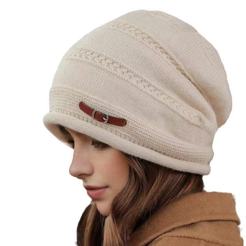 Autumn and winter knitted headgear fashion loose big head circumference confinement hat stack hat new velvet hat women