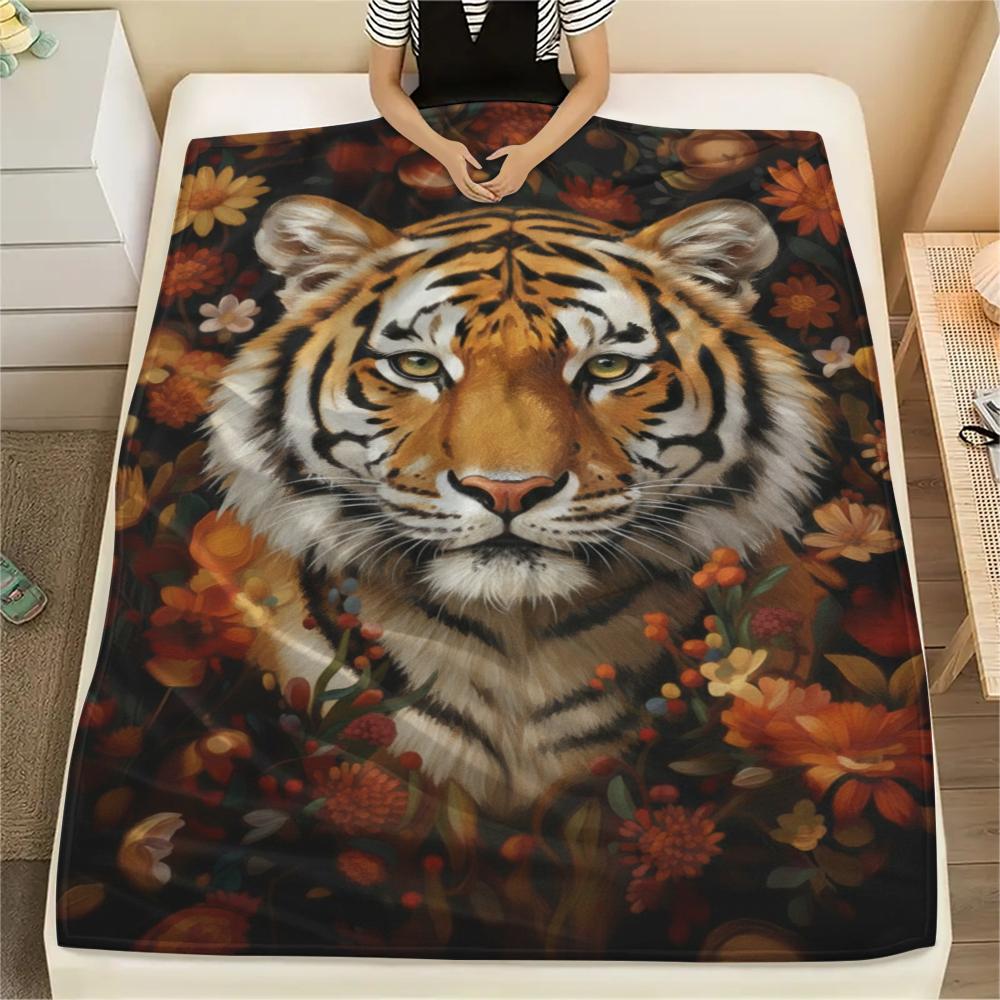 1Pc Classical Beasts Print Flannel Blanket, High quality Comfortable for All Seasons, Home Decor, Warmth and Comfort, Perfect for Christmas Gifts 21