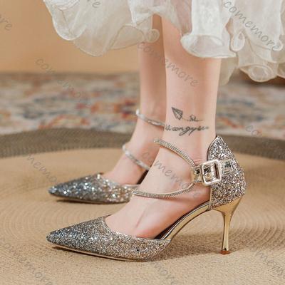 Comemore Gradient Colour Sequins High-heeled Women Shoes Temperament Crystal Wedding Banquet Pumps Sexy Stiletto Heels Women