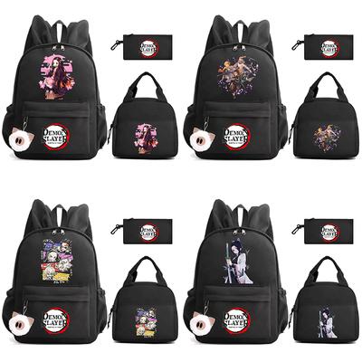 Anime Cartoon Demon Slayer Printed Backpack Lunch Bag Pencil Case for Children Student Schoolbag Women Large Capacity Waterproof Travel Bag Gift