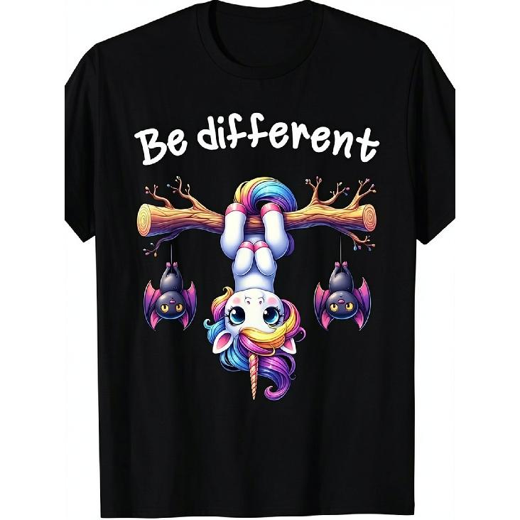 Funny Be Different Unicorn T-shirt for Men Women | Black, Crew Neck, Slight Stretch Fabric, Regular Fit, All-season Casual Wear