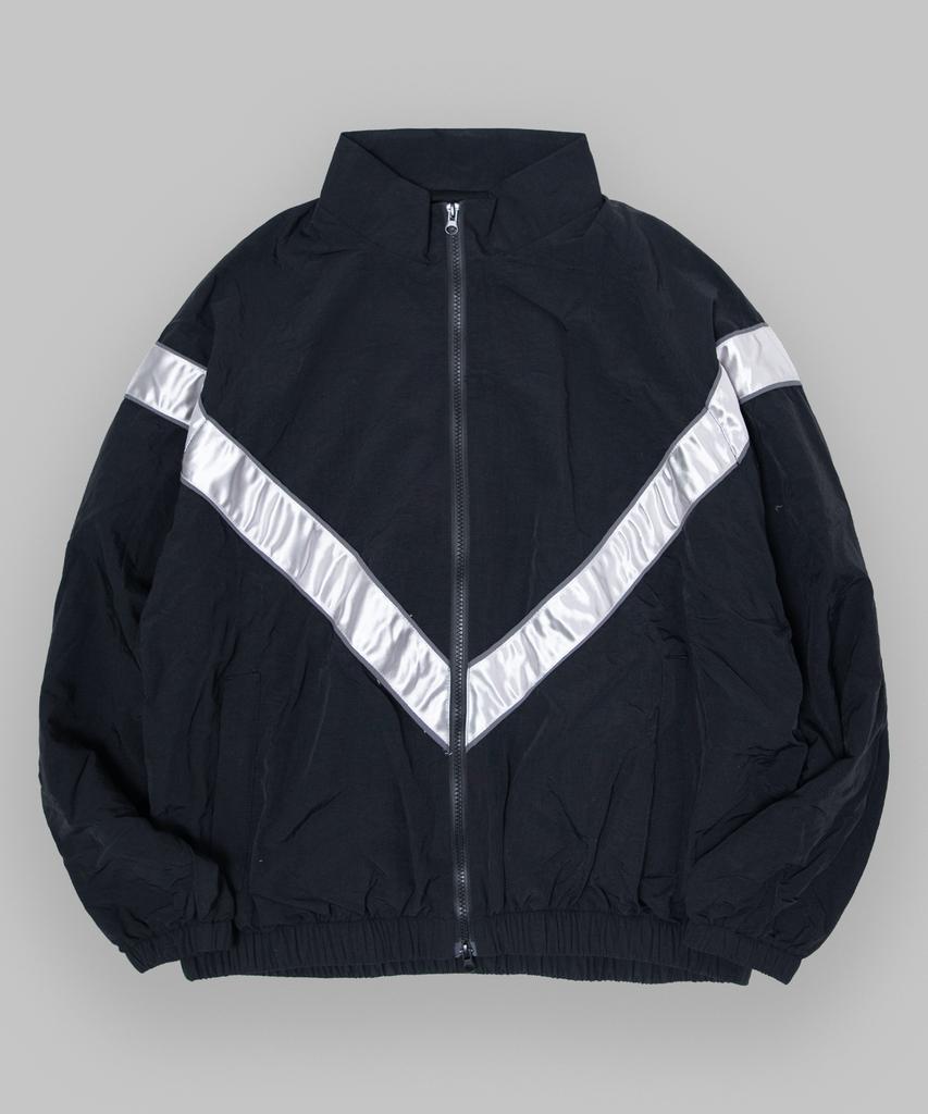 Black Moment Two-Way Classic Nylon Tape Contrast Windbreaker Jacket
