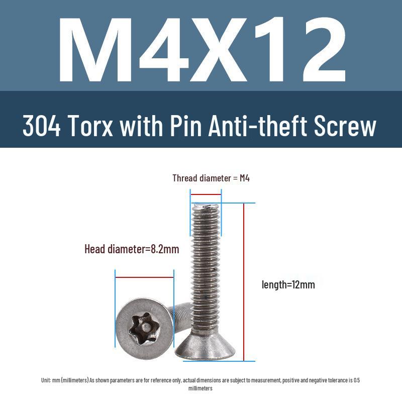 Yigu 304 Tamper-Proof Countersunk Torx Pin Screws, M2-M8, Flat Head, Anti-Removal