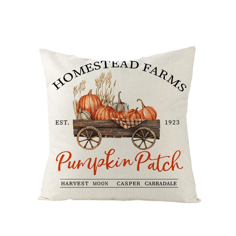 Autumn Maple Leaf Pumpkin Print Polyester Pillow Cover Home Furnishings Letter Plaid Sofa Cushion