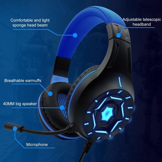 Wired Luminous Heavy Bass Headset Noise Reduction Gaming Headphone with Mic