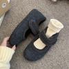 Fashion Winter Trend Women's Warm Plush Lined Round Flat Shoes 2025 Explosions Ankle Strap Casual Solid Color Non-slip Low-top Shoes.