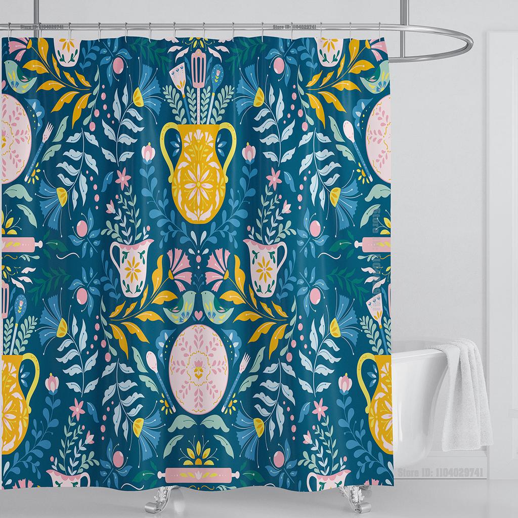 Boho Luxury Floral modern Shower Curtain flower printing Waterproof Polyester Bathroom Curtain with Hooks Bathtub Screen