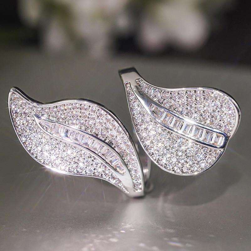 CopperZircon Ring Temperament Large Willow Leaf Full AAA Cubic Zirconia Ring Female Party Wedding Jewelry Gift