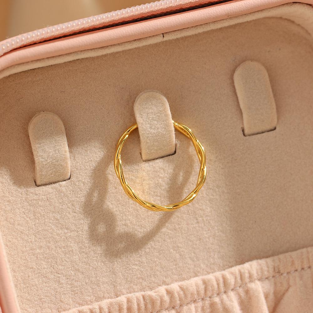 E.B.belle Super Minimalist Braided Twisted Thin Gold Rings For Lady Waterproof Stainless Steel 18K Gold Plated Girl's Ring