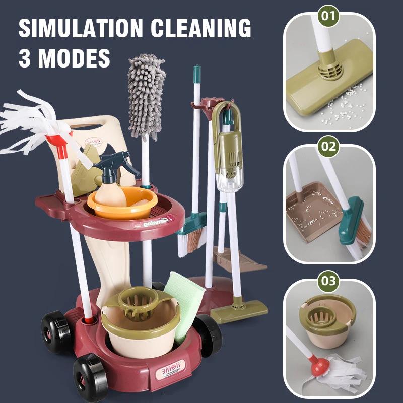 Simulation Housework Cleaning And Hygiene Cart Tool Set Kids Toys Sanitation Playing House Toys Parent-Child Interaction Game