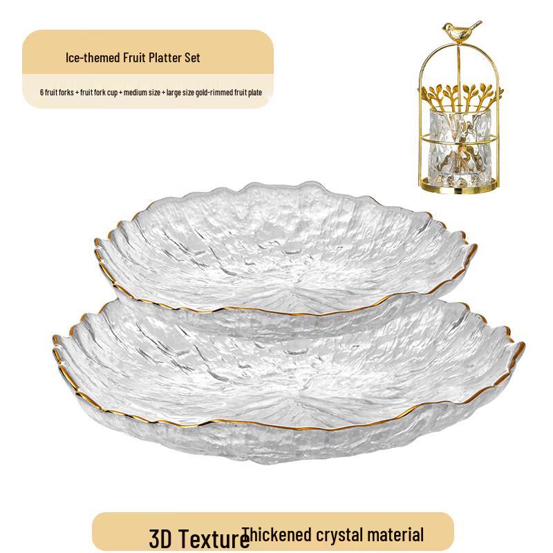 European Style Gilded Glass Fruit & Snack Plate Set