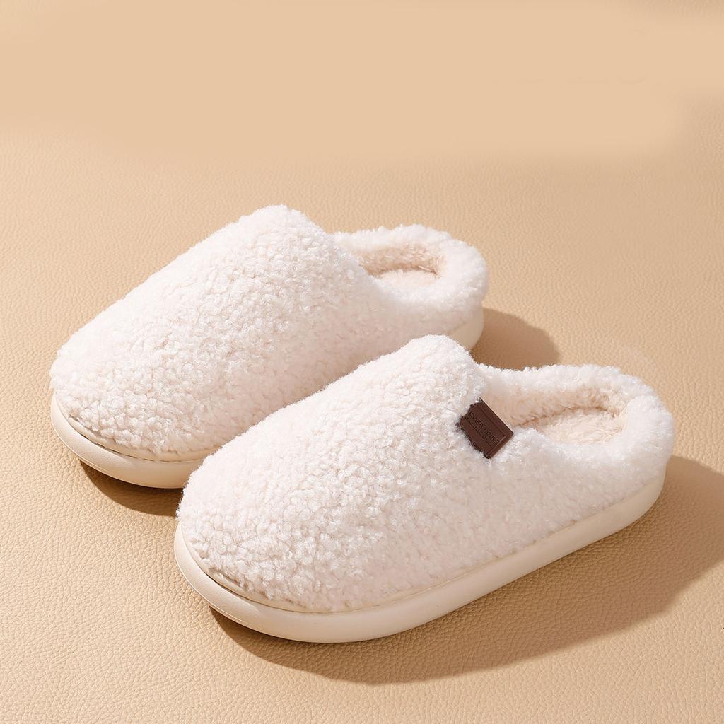 Unisex Couple Warm Fleece Lined Home Slippers Fashionable Casual Plush Closed Toe Open Heel Slippers Women Slippers Memory Foam