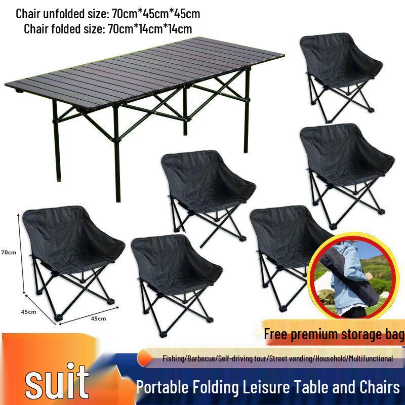 Portable Metal Folding Moon Chair with Backrest for Outdoor Camping and Picnics