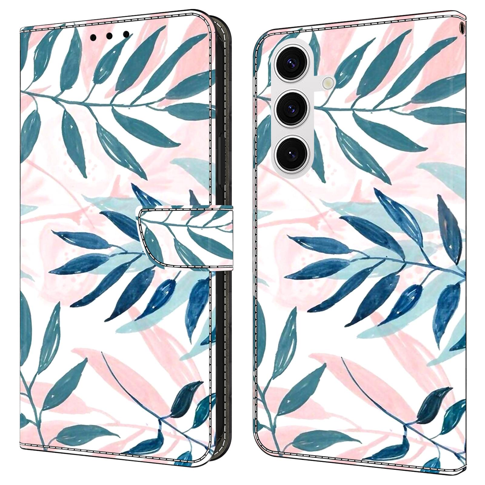 

Для Samsung Galaxy S25+ Чехол Кошелек Подставка Печать узоров PU Кожаный Чехол-книжка для телефона Watercolor Leaves