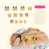 Black Yellow French Tip Press on Nails with Flower Design Long Almond Natural Glue on Nail Glossy Acrylic False Nails Reusable Artificial Stick on