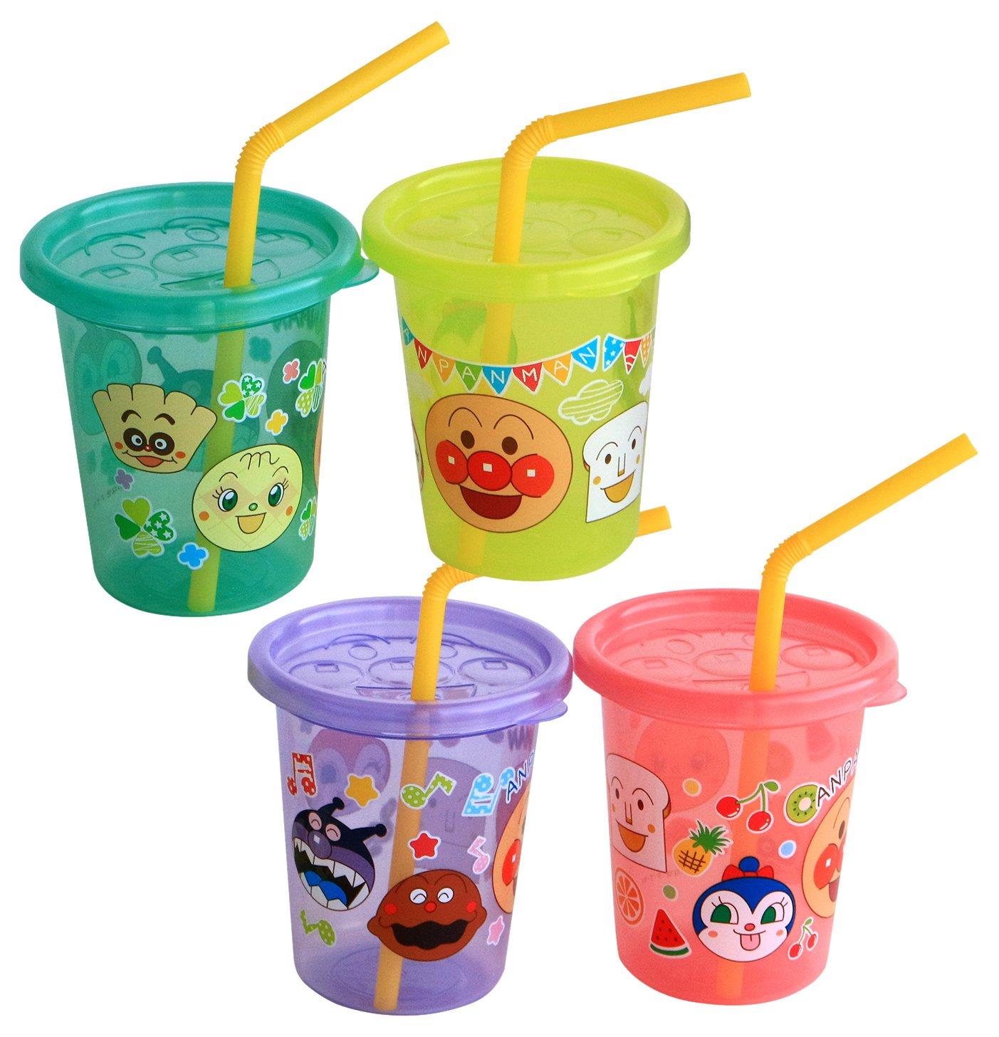 

LEC Polypropylene Anpanman Straw Cups with Small Pack of A00006 Lids, (180ml), 4, Multicolor,