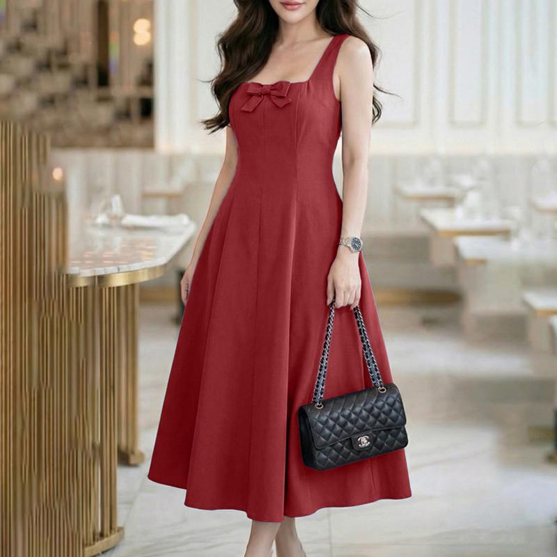 ZANZEA Damen Lässiges Sommer-Ärmelloses Vestkleid mit quadratischem Ausschnitt 3XL wein rot