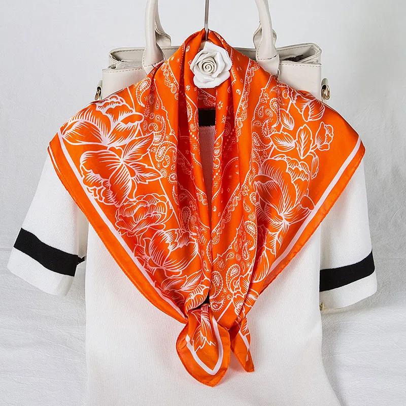70cm Bandana Head Scarf For Women Fashion Paisley Print Handkerchief Silk Satin Hijab Scarfs Female Square Neck Scarves Dropship