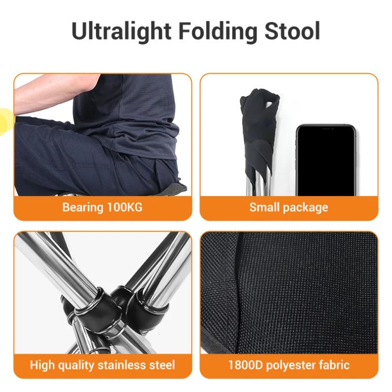 Portable Folding Stool Lightweight Stainless Steel Beach Stool Outdoor Fishing Chairs for Travel Camping Picnic BBQ