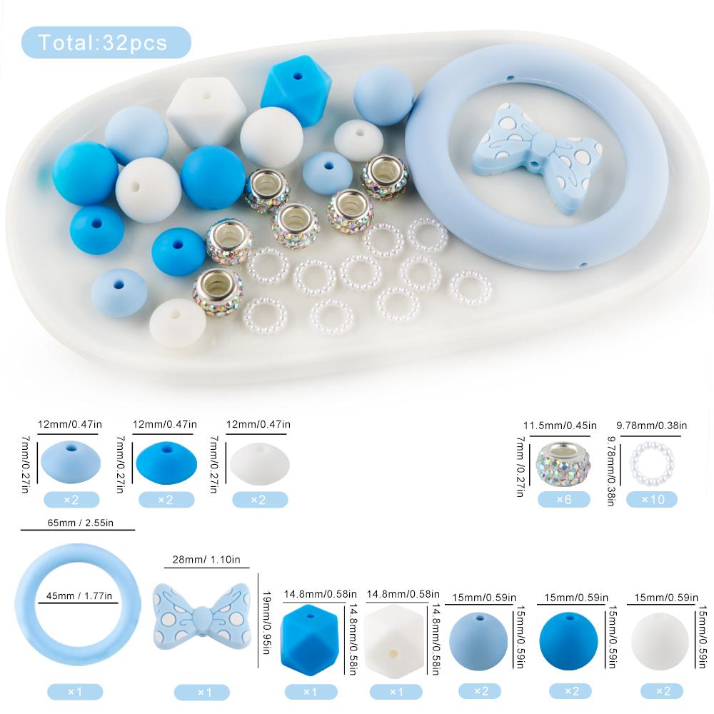 32Pcs/set Mixed Style Silicone Bead Kit Round Silicone Ring Focal Bead DIY KeyChain Bracelet Necklace Jewelry Accessories