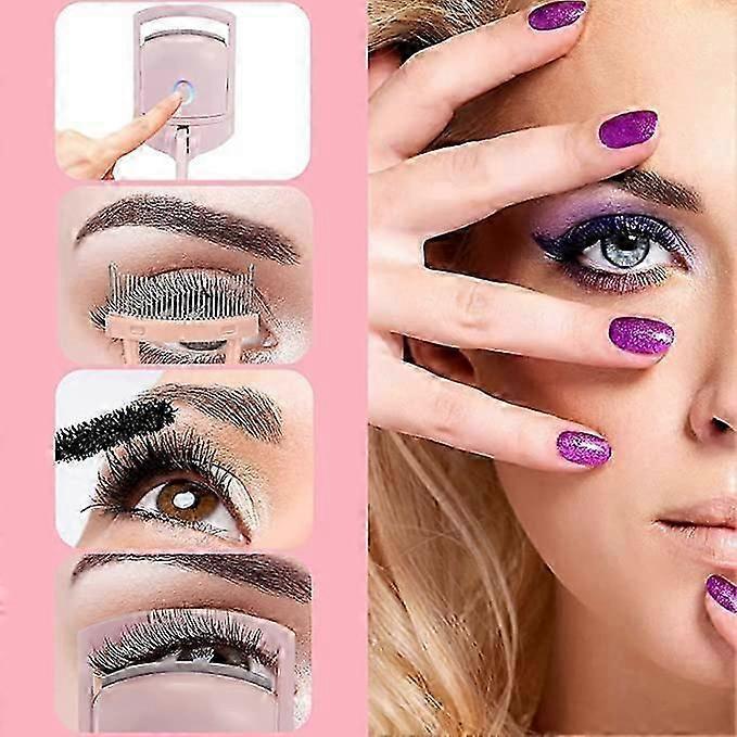 Heated Eyelash Curler (pink) - Electric Eyelash Curler, USB Rechargeable Eyelash Curler with Comb, 2 Heating Modes for Fast and Natural Curling of Eye