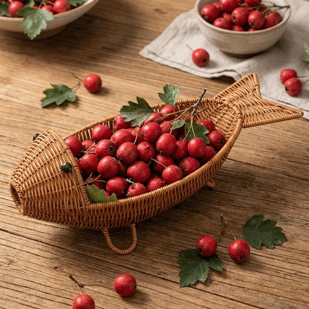 Plastic Snack Fruit Plate Wear-resistant Drain Basket Fruit Platter Hand Woven Fruit Basket  Hotel