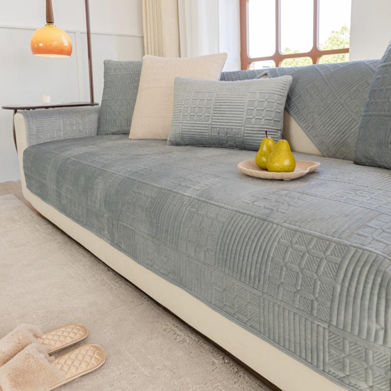 

Nordic Simple Solid Color Modern Plush Sofa Cushion Four Seasons Universal Embroidery Non-Slip Seat Cushion Dutch Velvet Sofa Cover Towel 70*70cm