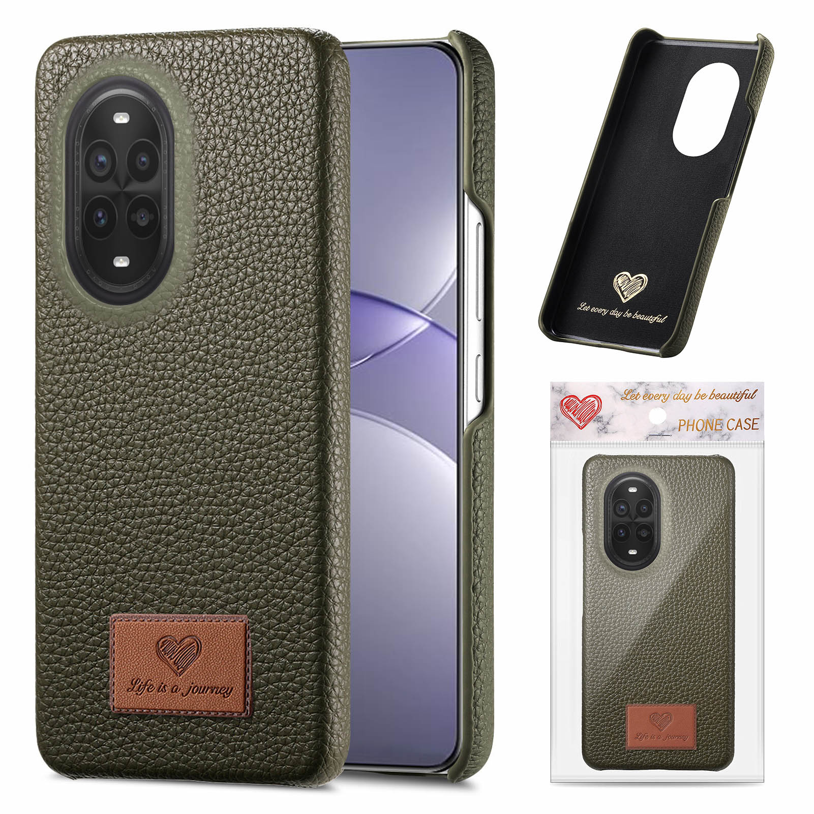 

For Huawei nova 13 Pro 5G Case Litchi Texture Leather+TPU Slim Phone Cover Midnight Green
