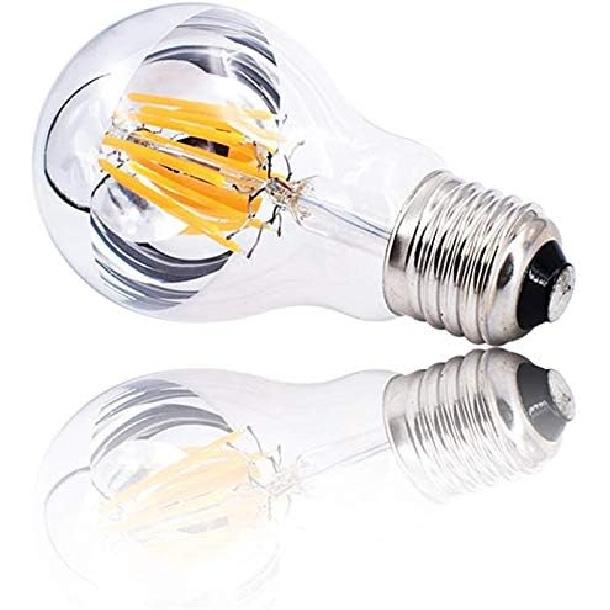 Half Chrome LED Filament Bulb A19 6W LED Light Bulb, Silver Bowl Tipped, E26 Base, Soft Warm White 2700K, 50W Equivalent, 110-120VAC, Dimmable (6)