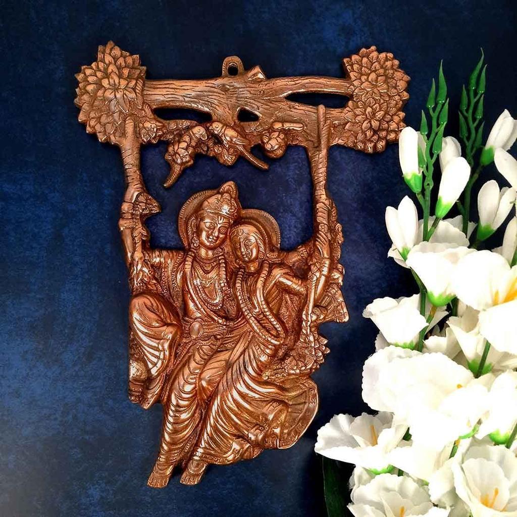 Radha Krishna Sitting On Jhula Wall Hanging - for Gift, Home, Living Room, Office, Puja Room Decor - 14 Inch