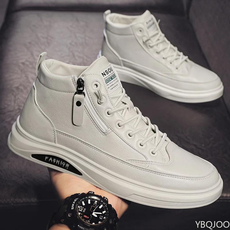 New high top Men's Shoes Casual comfort leather shoes Lace up Fashion board shoe Trendy waterproof Male Boots Zapatos Homme