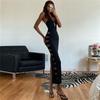 European and American women's clothing neck-hanging dress hollow low-cut tight Spice girl pure desire wind hip-wrapped long dress hollow hip-wrapped